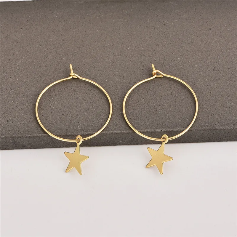 1 пара модные новые блестящие простые милые звезды маленькие серьги-кольца с подвеской серебряные серьги золотого цвета для женщин E300-T2