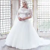 Modest Scoop Cap Sleeves Plus Size Wedding Dresses A-line Tulle Appliqued Bridal Gown Customized Vestidos de Novia 2019 trouwjur