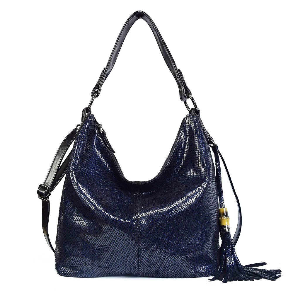 Брендовая женская сумка из натуральной кожи, сумки на плечо, женские классические сумки под змеиную кожу «ТОТЕ» с принтами, женская сумка с кисточками, роскошная сумка-мессенджер - Цвет: Синий