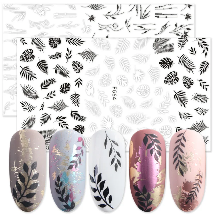 1pcs 3d Stickers on Nails Black White Leaf Lace Flower Designs Nail Adhesive Foils Decals Manicure Decoration Wrap01 (1)