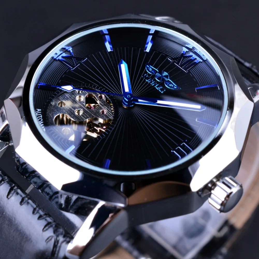 

Blue Ocean Geometry Transparent Skeleton Mens Watch Brand Luxury Automatic Fashion Mechanical Watch Clock relogio masculino New