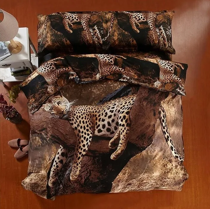 3D Bedding sets Leopard Queen size quilt duvet cover 100% Cotton bed sheets spread bed in a bag bedspread full Animal print 4PCS