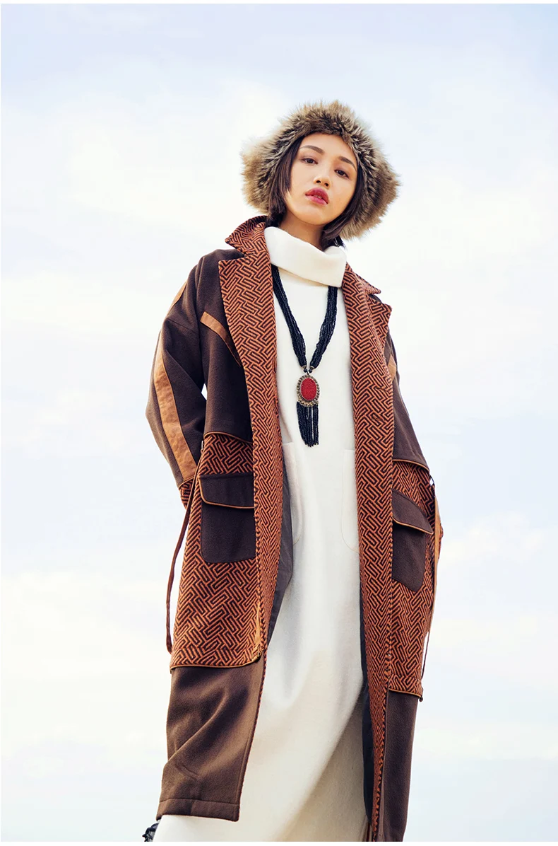 Осенне-зимняя винтажная элегантная шерстяная куртка Женская Повседневная Свободная национальная трендовая пэтчворк утолщенная теплая длинная куртка пальто