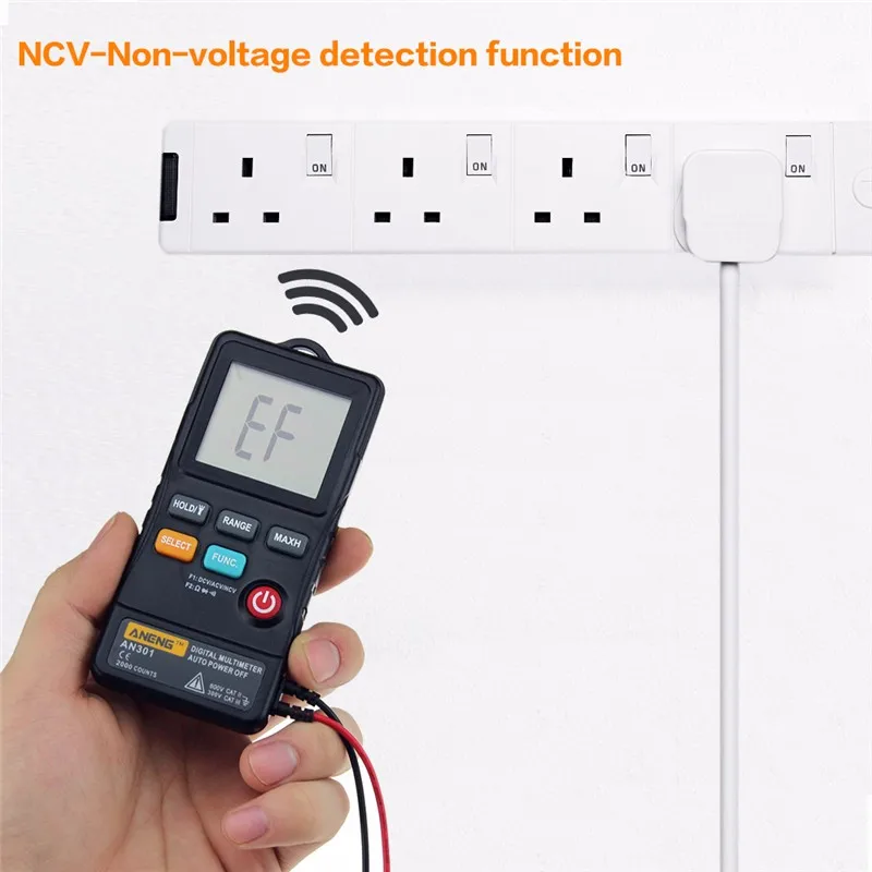 

ANENG AN301 NCV LCD Auto-ranging Portable Digital Multimeter AC DC Mini Voltage Ammeter Meter Tester with 1 Pair Test Lead