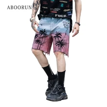 ABOORUN мужские модные летние джинсовые шорты в гавайском стиле, джинсовые шорты в стиле хип-хоп, мужские шорты R879