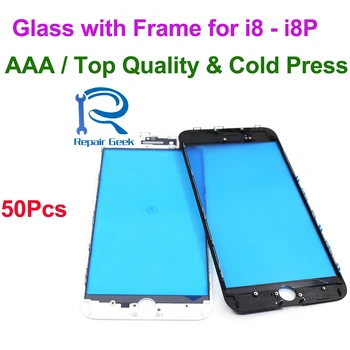 

50pcs Front Outer Glass Lens with Bezel LCD Middle Frame for iPhone 8 8p plus high quality Replacement (25White25Black)