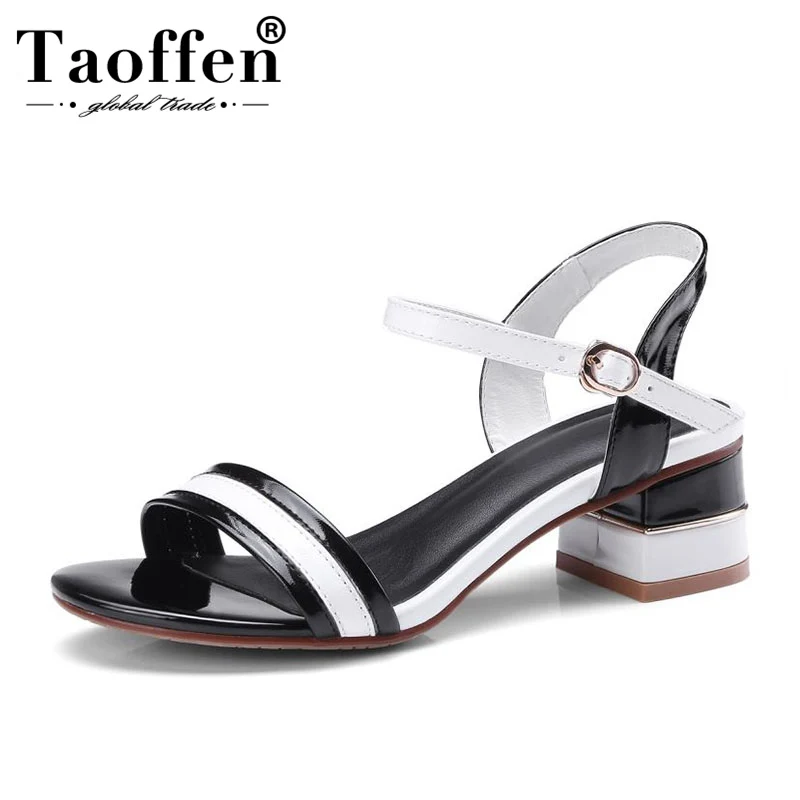

TAOFFEN Office Ladies Sandals Summer Open Toe Mixed Color Buckle Square Heels Shoes Daily Casual Footwear Women Size 33-43