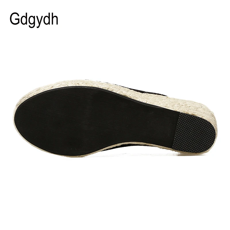 Gdgydh/Новинка года; Летние босоножки на танкетке; модная женская обувь на высоком каблуке без застежки; Черная Женская повседневная обувь из флока; размер 40