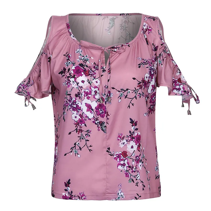 New Women Summer Sexy Fashion Short Sleeve Off Shoulder Floral Print Top Shirt Blouse Vintage Casual Daily Elegant Shirt #4R02 (7)