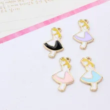 10PCS Cute Colorful Enamel Girl 11*19MM Charm Alice Wonderland Theme Charms Pendant For DIY Necklace Jewelry Making Fit Children