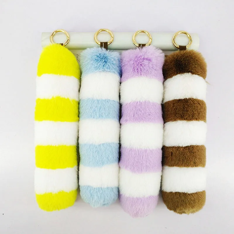 4Pcs/Lot Stripe Long Tail Key Chains PomPom Handmade Jewelry Pendant Bags Puffy Strip Decor Ornament Ring Gifts to Friends | Украшения и