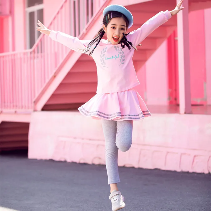 

Girls long sleeved top and skirt-pants suits toddler girl clothes cotton boutique kids spring clothing girls print sports sets