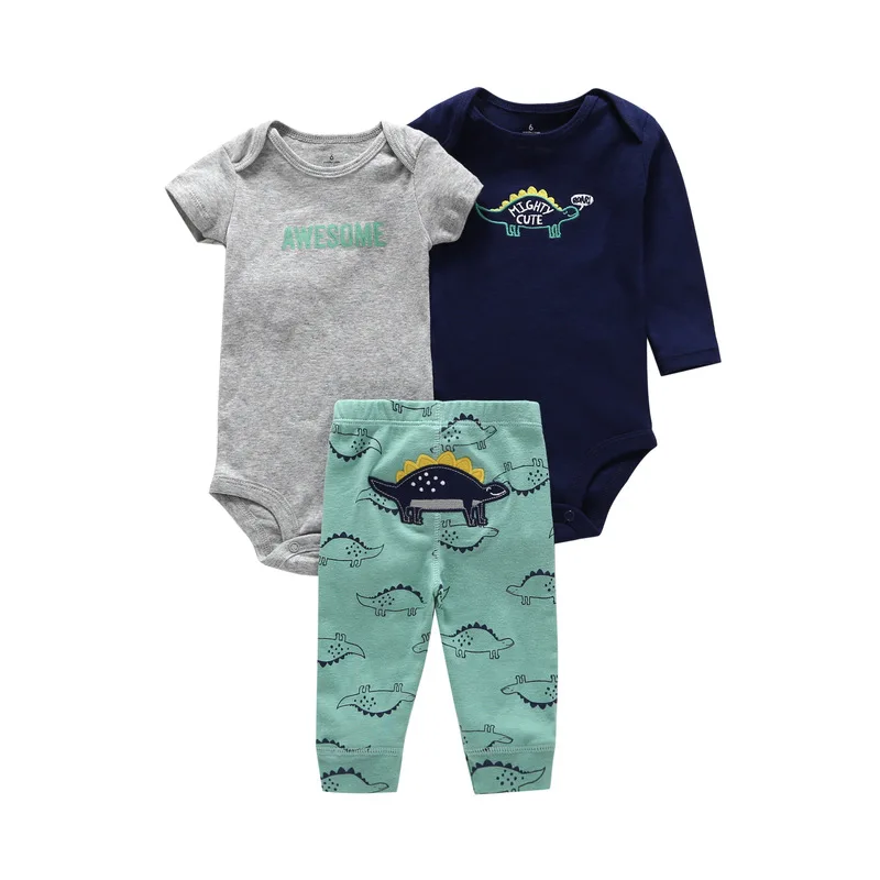 Комплект одежды из 3 предметов для новорожденных, малышей, маленьких мальчиков и девочек, боди в полоску с длинными рукавами и цветочным рисунком+ комбинезон с короткими рукавами+ штаны - Цвет: 16