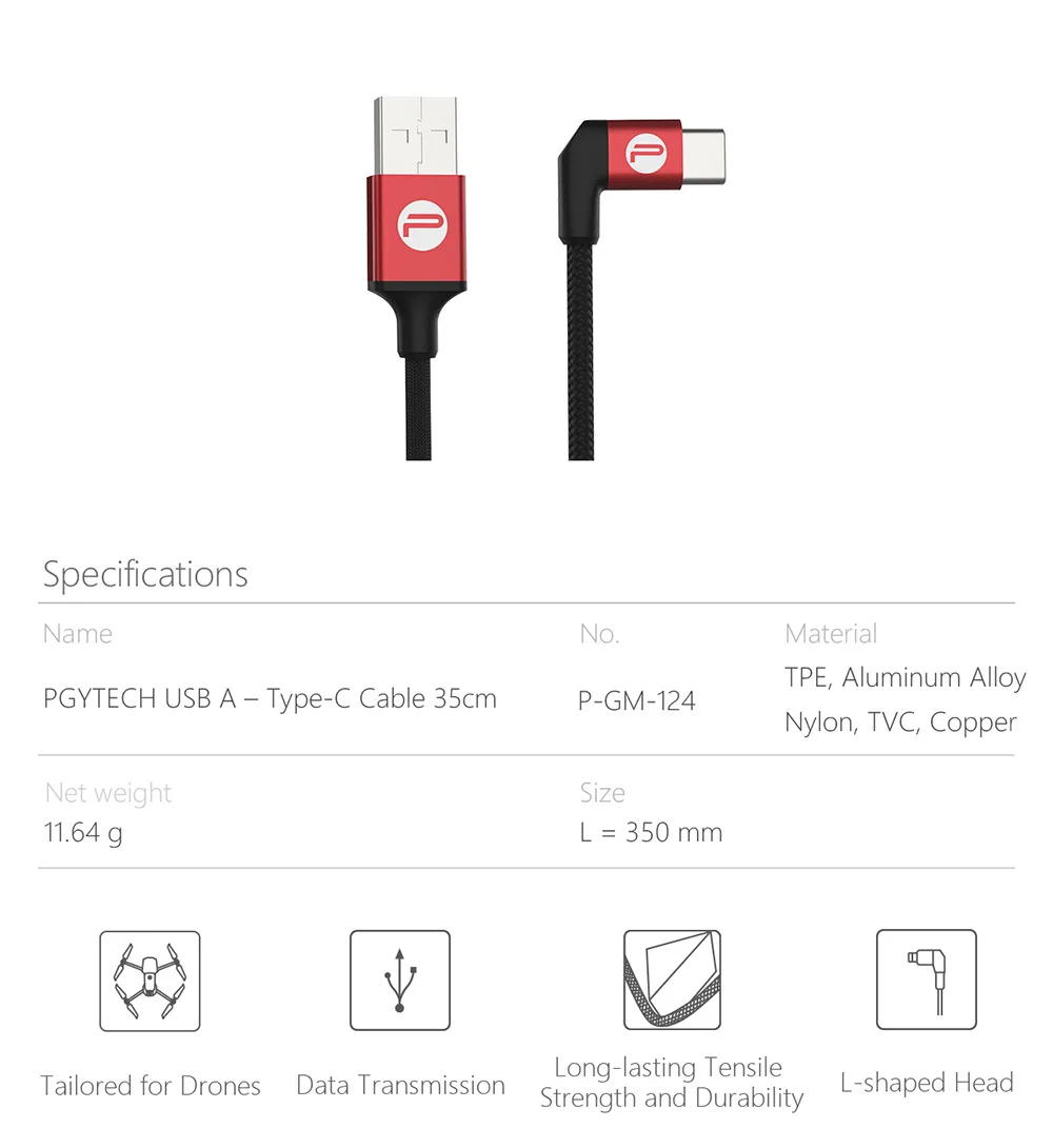 PGYTECH 35 см USB A-Lighting/type-C кабель для передачи данных для DJI Osmo Action Osmo Pocket Mavic 2 Pro Zoom Done Phone Подключение провода