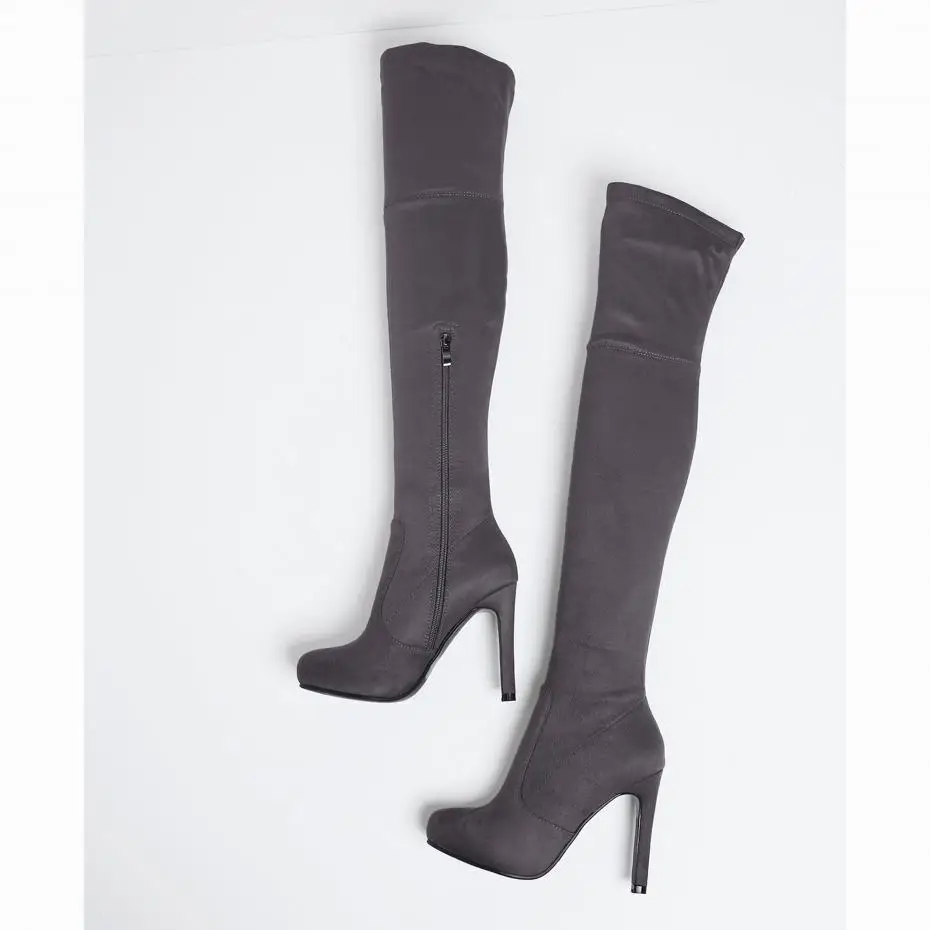 

Women Faux Suede Boots Long Autumn Winter Thigh High Boots Lace Up Zipper Over The Knee Boots Ladies Platform High Heels Size 43