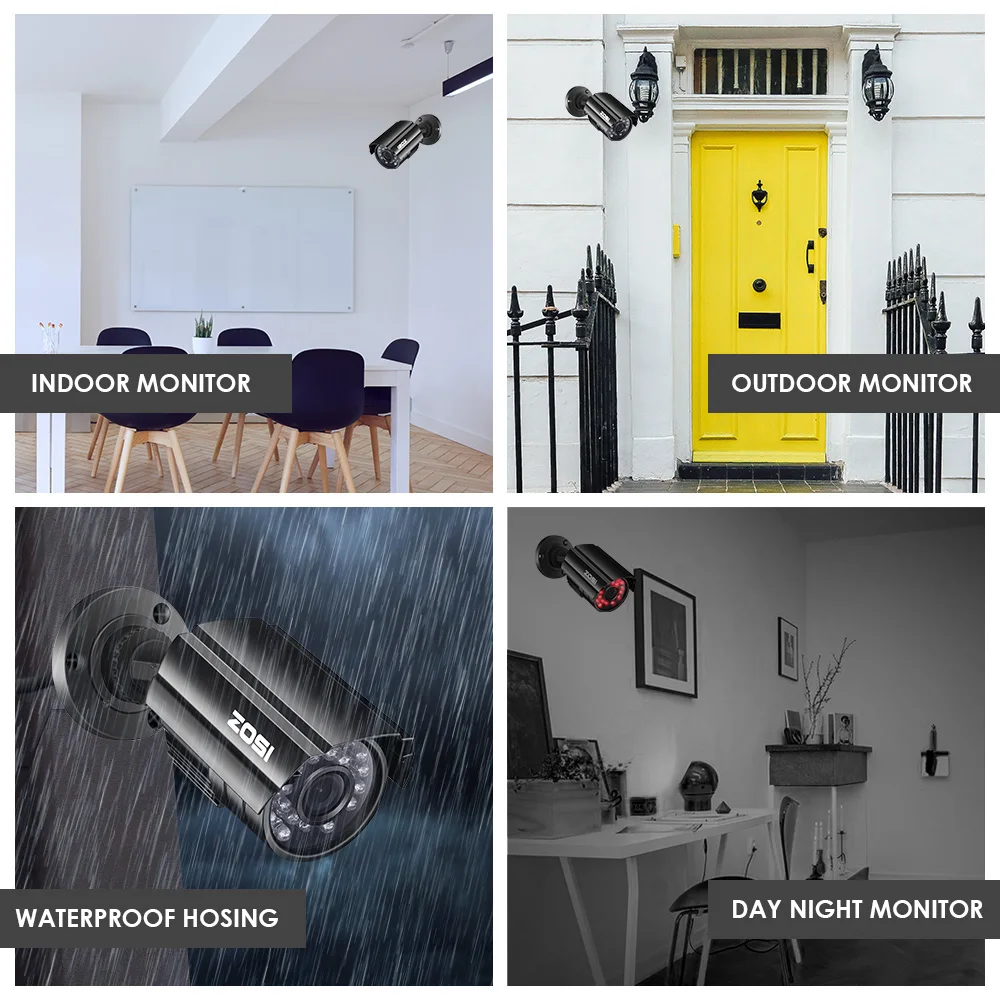 ZOSI HD CMOS 800TVL CCTV Camera IR LED Waterproof Outdoor/Indoor Night Vision 65ft Security Bullet Camera with bracket