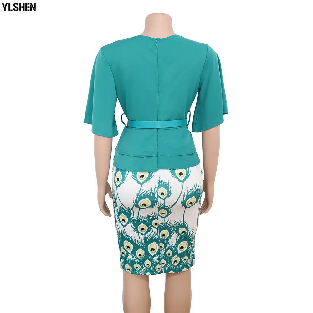 African Dresses for Women Dashiki African Clothes Fake 2PC Set Print Patchwork Bazin Riche Sexy Slim Office Elegant Africa Dress 10