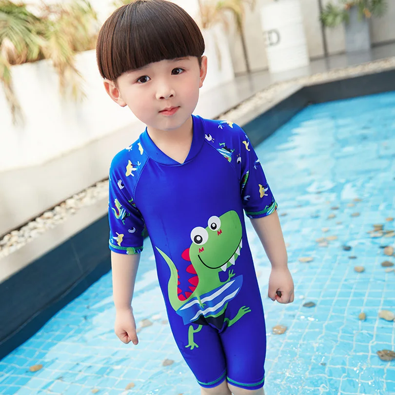 Детский купальный костюм для мальчиков, Цельный Детский купальник с рисунком динозавра, акулы, плавательный бассейн, Спортивная пляжная одежда, купальный костюм для малышей