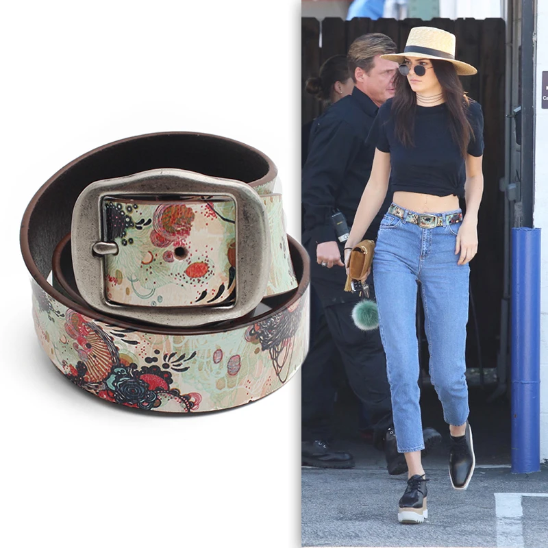 

Women Belt with Print Korean Luxury Fashion Floral Casual Cowskin Printed Belt Wide Bohemian Harajuku 2019 Printed Belt