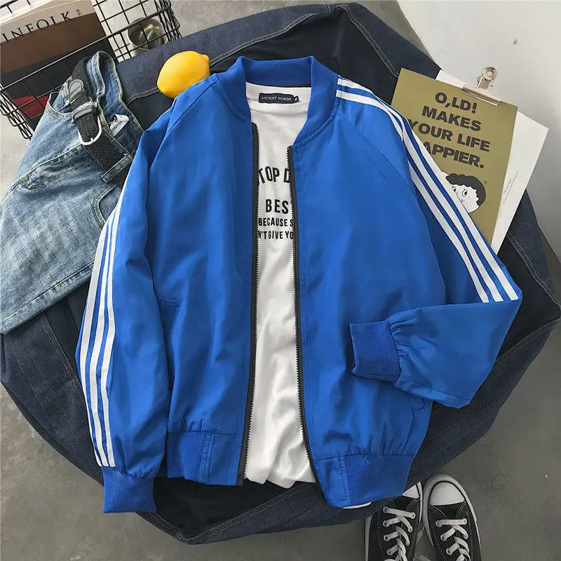 

Casual Jacket Men Loose Outdoor Sport Baseball Bomber Jacket Autumn O neck Solid color Spring Tops Clothes