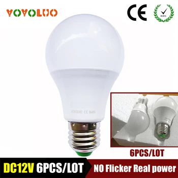 

[YOYOLUO] 6PCS/LOT Led Bulb 12V LED Lamp 3W 6W 9W 12W 15W DC12 Volts Lampada Led E27 Home Solar Motor Home Bulb DC12V Cold White