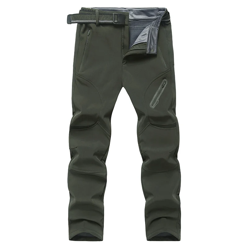 Мужские походные брюки, зимние уличные спортивные штаны, мужские водонепроницаемые ветрозащитные тепловые флисовые брюки для кемпинга, лыжного альпинизма - Цвет: Army Green