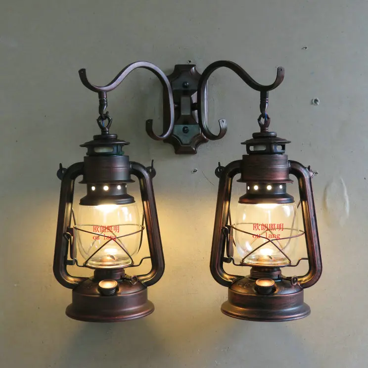 Fashion Iron Antique Wall Lamp American Kerosene Double Slider Product Details