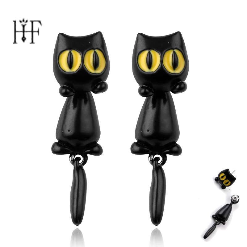 Мода 1 пара ручной работы Полимерная глина желтые глаза кошка 3d серьги-гвоздики с животными для женщин серьги гвоздики ювелирные изделия Винтаж сережки кошки