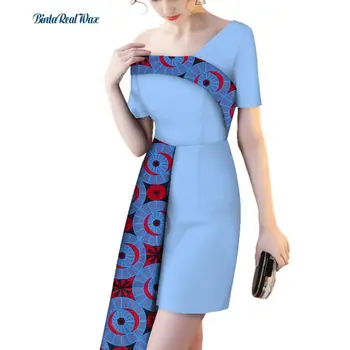 

New African Print Dresses for Women Individuality Patchwork Straight Dresses Bazin Riche African Custom Design Clothing WY3405