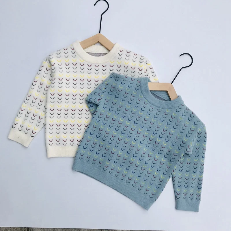 

2019 Autumn Winter Girls Boys Sweater Kids Baby Children Clothes Long Sweater Knitwear Knit O-neck Sweaters Tops S9289