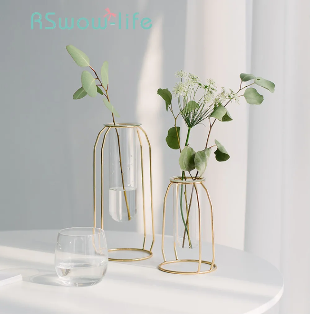 Simple Gold Plated Wrought Iron Glass Vase Creative Test Tube