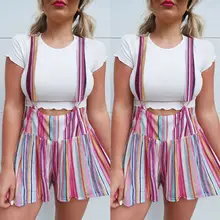 Fashion Women Summer Colorful Striped Shorts Suspender Trousers High Waist Sexy Suspenders Shorts For Gothic Girls