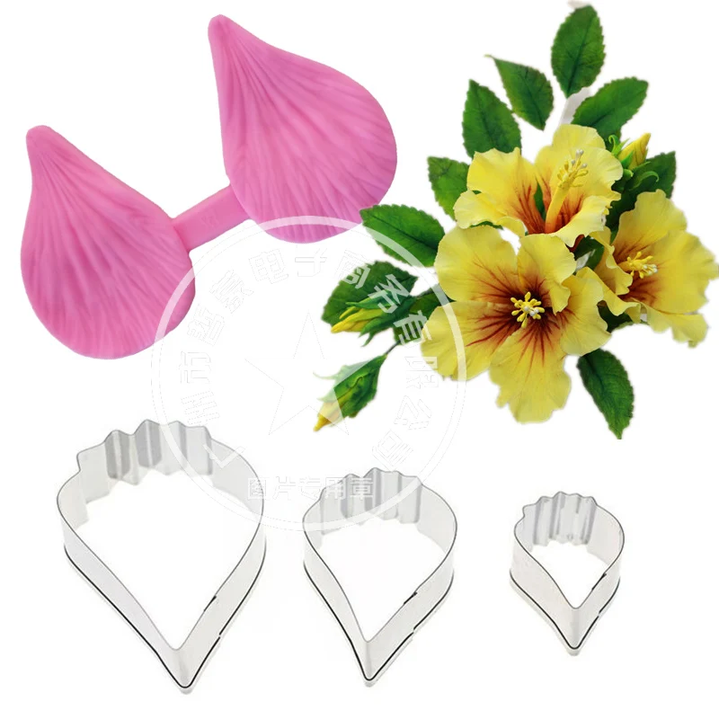 

Gumpaste Hibiscus Petal Silicone Veiner & Cutter Flower Cutter Fondant Sugarcraft Stainless Steel Cutter Cake Decorating Moulds