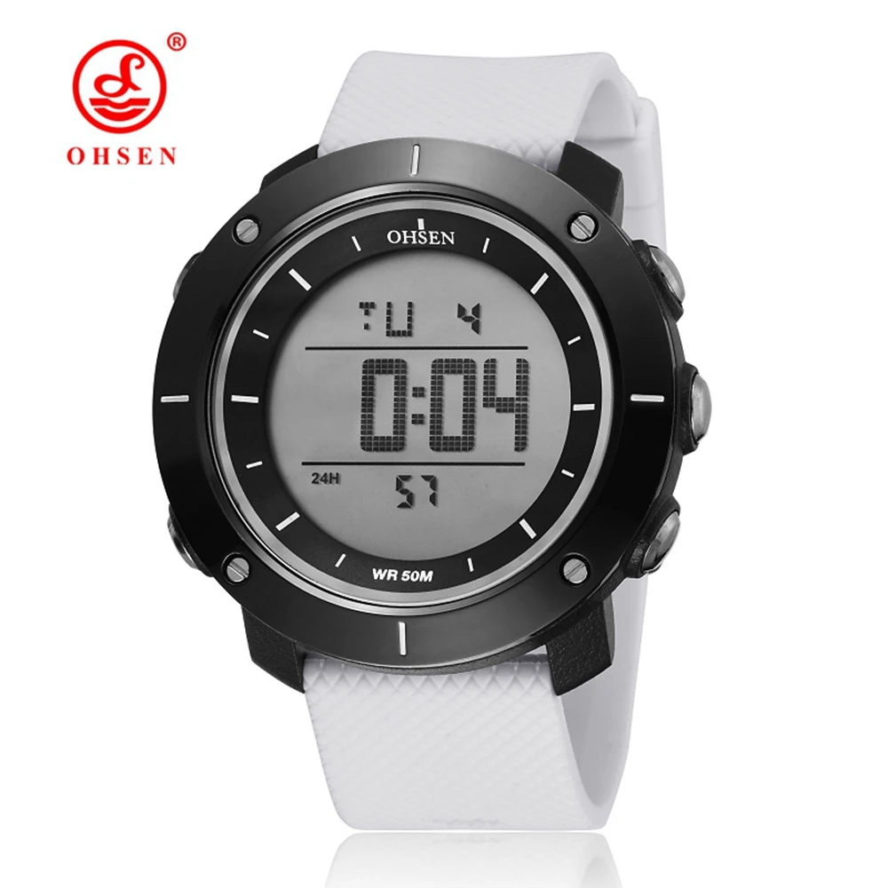 

New 2017 OHSEN Men Digital LED Sport Wristwatches relogio masculino 50M Waterproof Fashion White Male Silicone Army Watch Clocks