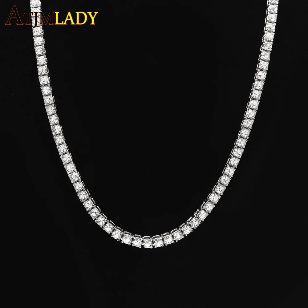 

2019 Rushed New Trendy Moana Choker Collares Mens Luxury 5mm Bling Paved 24" Single Raw Tennis Long Sparking Hip Hop Necklace