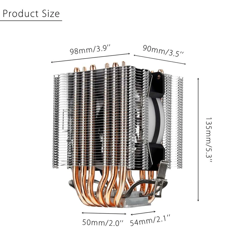 6 тепловой трубы процессорный кулер вентилятор СИД 3 линии Cpu вентилятор радиатора для Intel 775/1150/1155/1156/1366 для Amd все