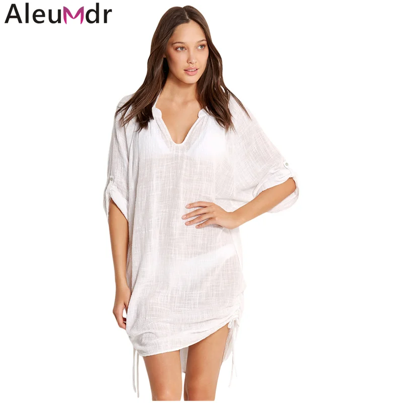 Aleumdr для женщин 2019 парео белое пляжное платье Основы текстурированные марли Cover up Купальники для малышек купальник Саида de Praia туника