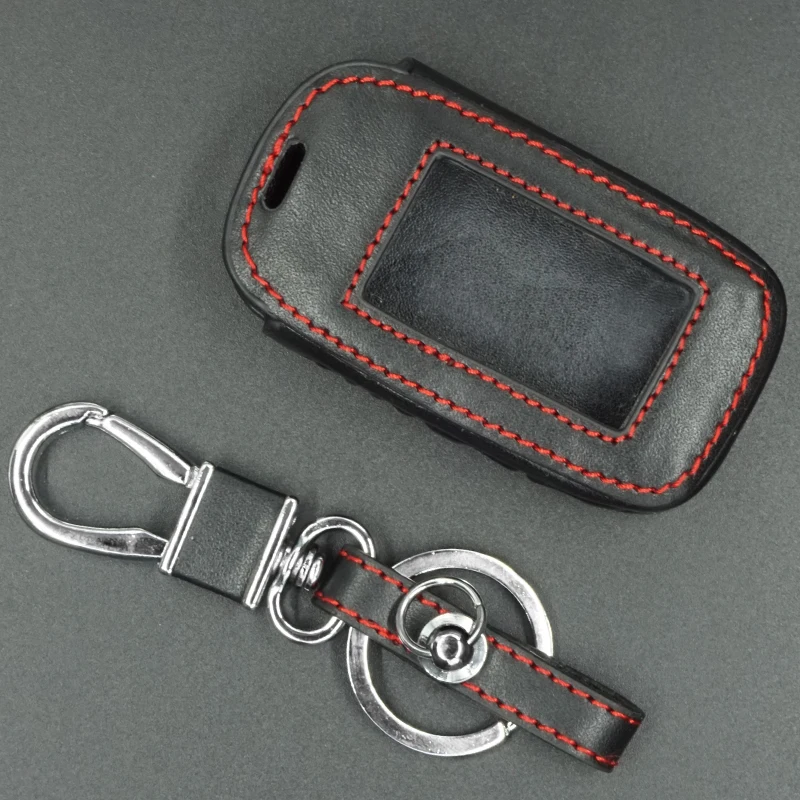 

E90 Genuine Leather Car Key Cover with Keychain for Starline E60 E61 E62 E90 E91 Two Way Car Alarm LCD Transmitter