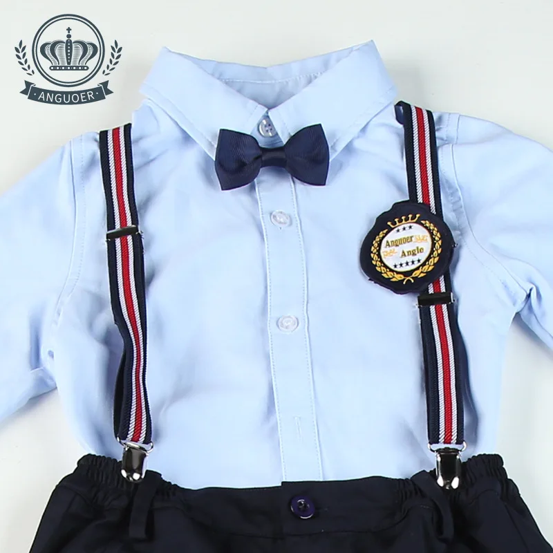 Детская форма для детского сада, школьная форма для студентов, британская детская одежда, синие рубашки с длинными рукавами для мальчиков и девочек, D-0594