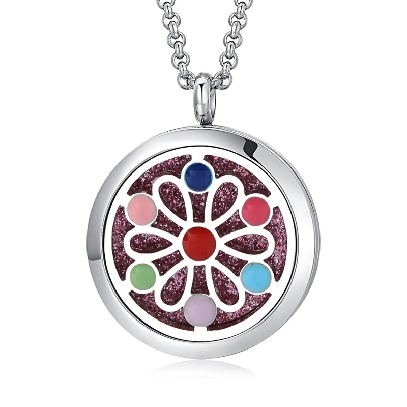 

High Quality Seven Colorful Aroma Diffuser Necklace Stainless Steel Pendant Perfume Lockets Essential Oil Aromatherapy Necklace