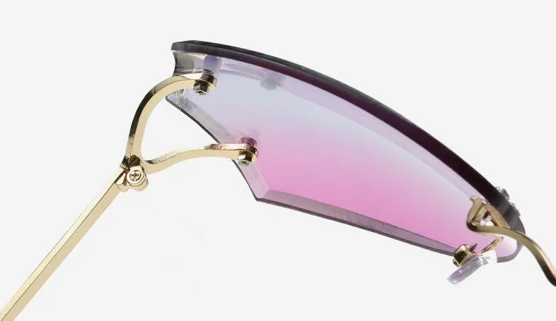 Эмодния женские розовые зеркальные градиентные солнцезащитные очки без оправы Для женщин платье от оригинального дизайнера на градиентные старинные очки вогнуто UV400 с тканью