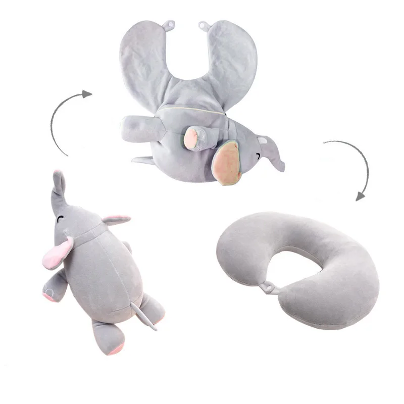 

30cm Changeable Animals U Shape Pillow Two Style in One Cute Elephant Pig Bear Penguin Plush Toys Stuffed Dolls Neck Rest Pillow