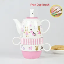 1 Набор, чашка с милым Кроликом, чайник с заваркой чая, керамический 1 горшок, 2 чашки, креативный мультяшный чайный горшок, кофейная кружка, чашка с молоком, чайный набор