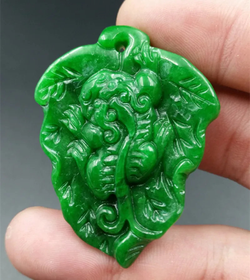 48x35mm TJP Natural jadeite jade Stem green PIXIU Full of green jade