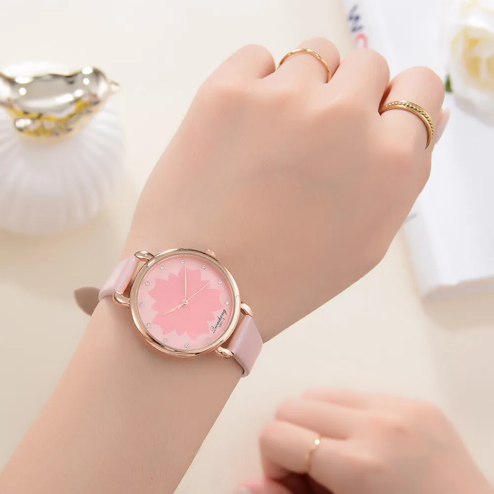 

Flower Hot Sale Leather Girls Watch Cute Women Watches Quartz Popular Minimalist Dress Bracelet wristwatch relogio feminino &Ff