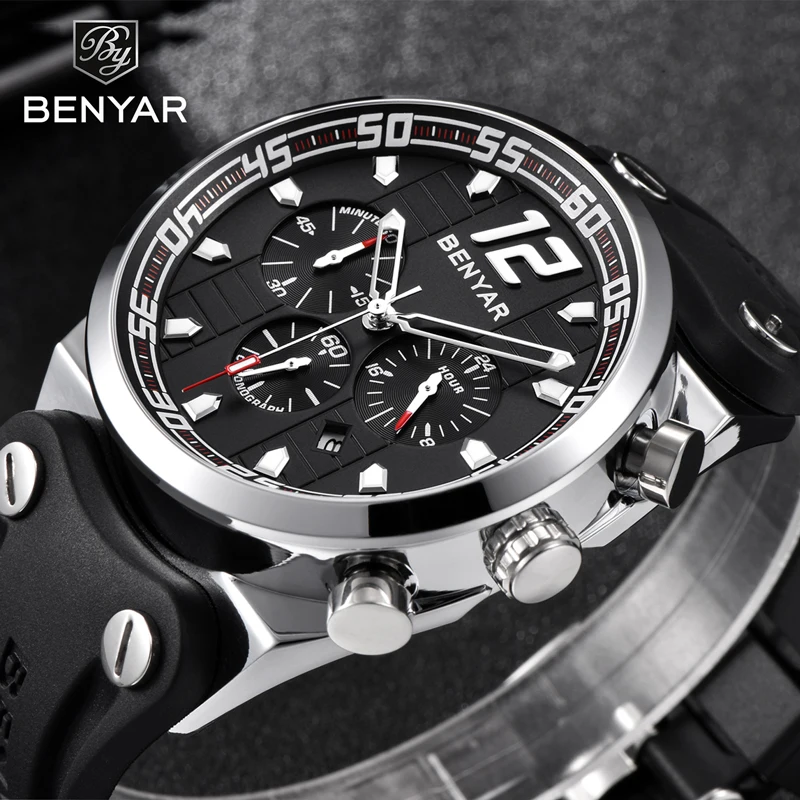 Новые BENYAR мужские часы спортивные/Военные/Кварцевые/часы мужские часы лучший бренд Роскошные мужские часы с хронографом Relogio Masculino