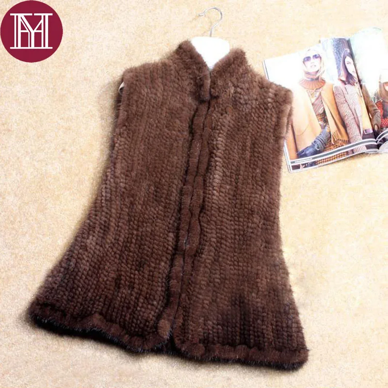 

New Arrival Winter women inport real mink fur vest elegant lady knitted genuine mink fur coat sleeveless black coffee outerwear