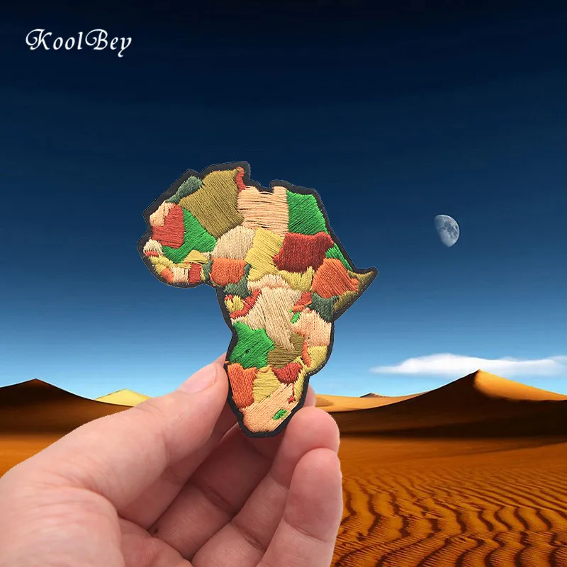 

Koolbey 2pcs/lot Africa Topographic Map Embroidery Iron On Patches For Clothes DIY Accessory Flowers Applique Armband Stickers