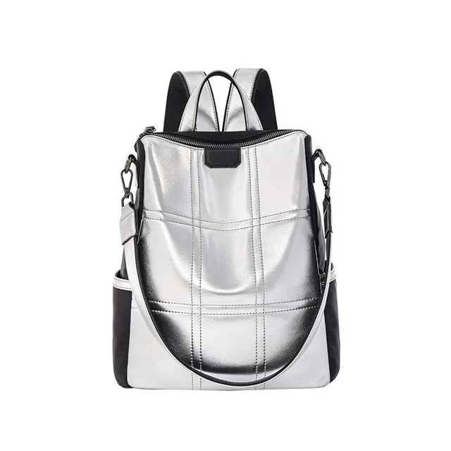 

2019 summer brand new high quality silver PU leather ladies backpack Multi-back waterproof large capacity durable shoulder bag