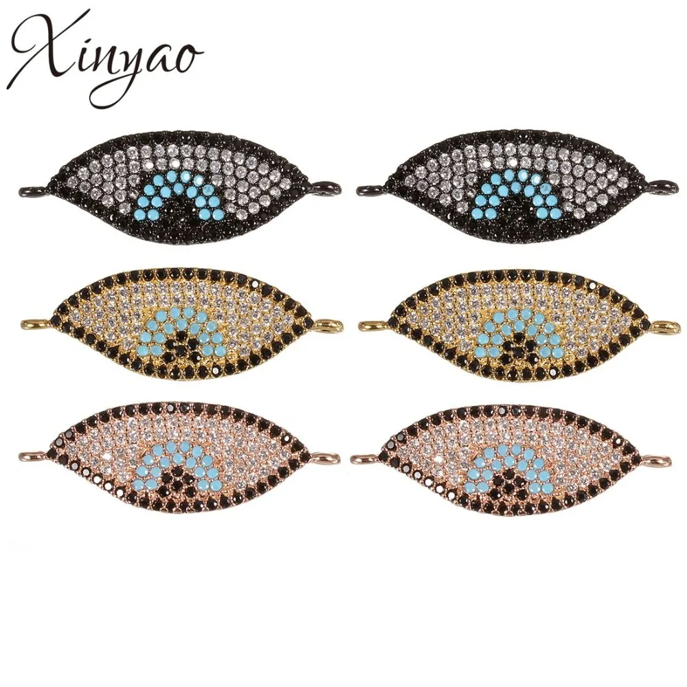 

XINYAO 2pcs/lot Turkey Evil Eye Charms Beads Copper Pave Zircon Connectors For Bracelet Necklace Diy Jewelry Making F5431